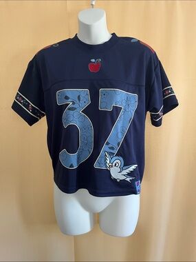 Disney Navy Blue Floral '37' Jersey Top with Bird & Apple Motifs